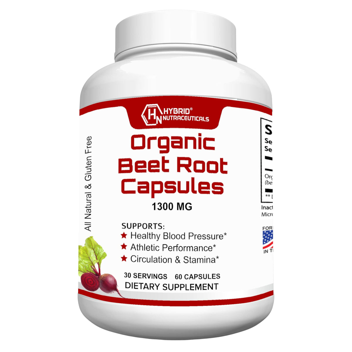 Hybrid Nutraceuticals Organic Beet Root 1300mg - 60 Capsules