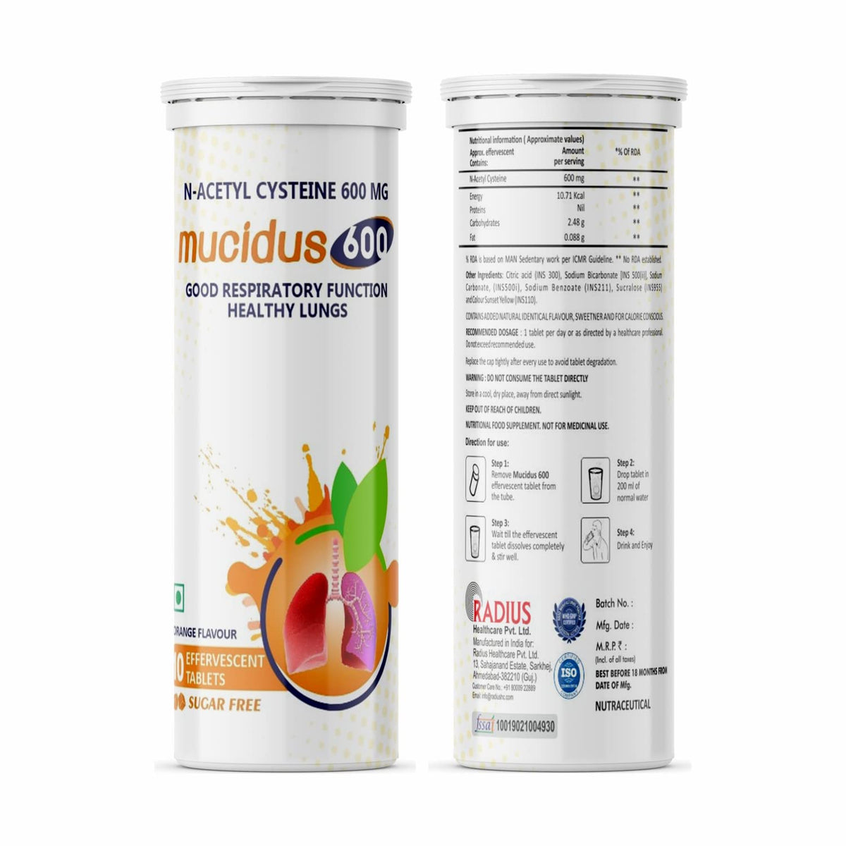 Radiplex Mucidus N-Acetylcysteine 600 mg Effervescent Tablets - 30 Count - image 2