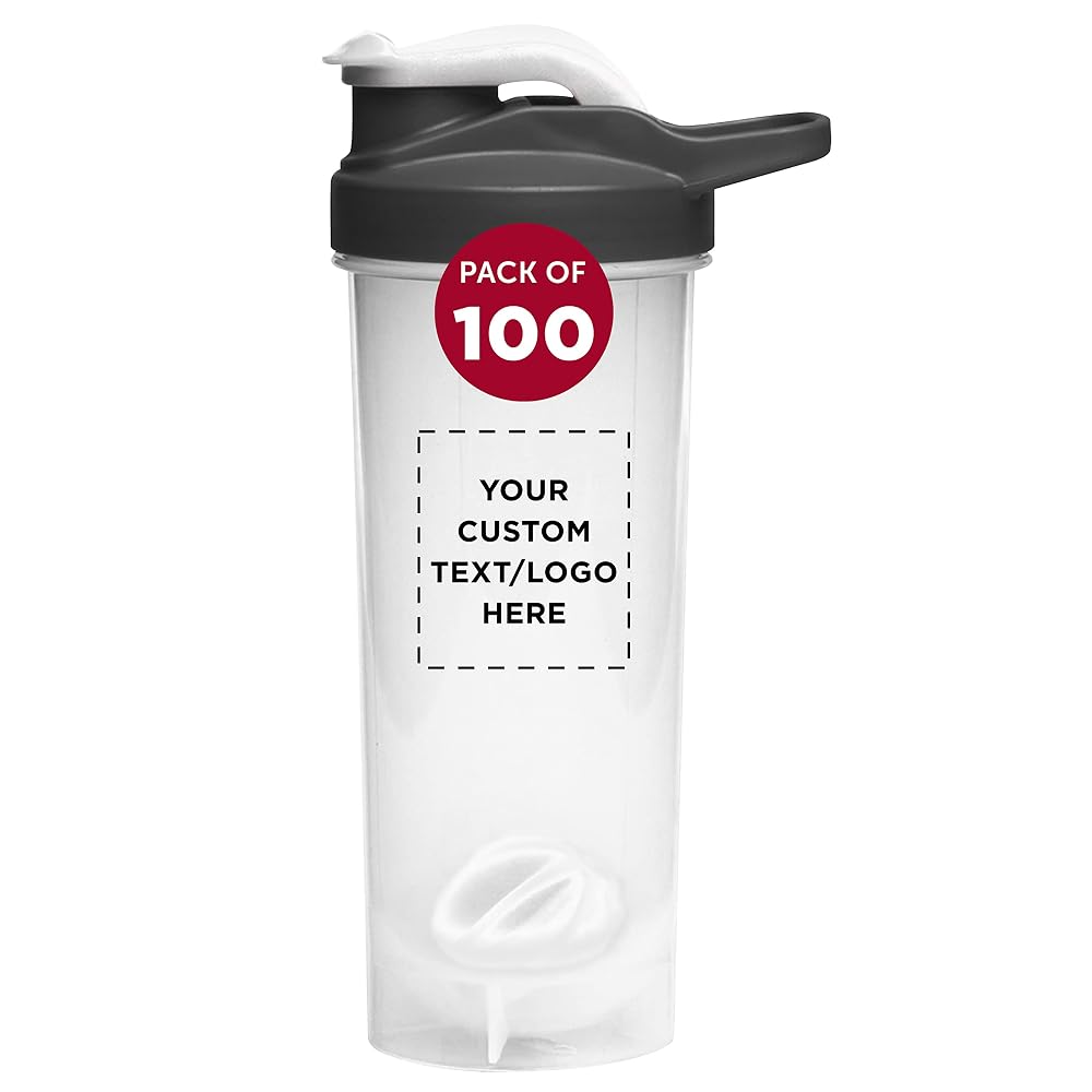 DISCOUNT PROMOS Plastic Shaker Bottles with Mixer 24 oz. Set of 12