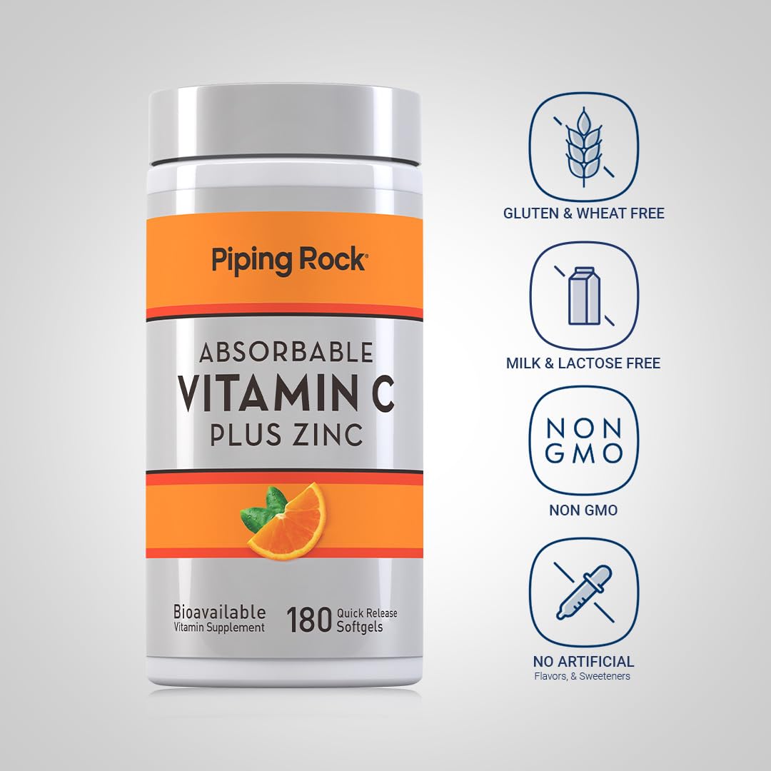 Piping Rock Vitamin C Plus Zinc - 180 Softgels - image 3