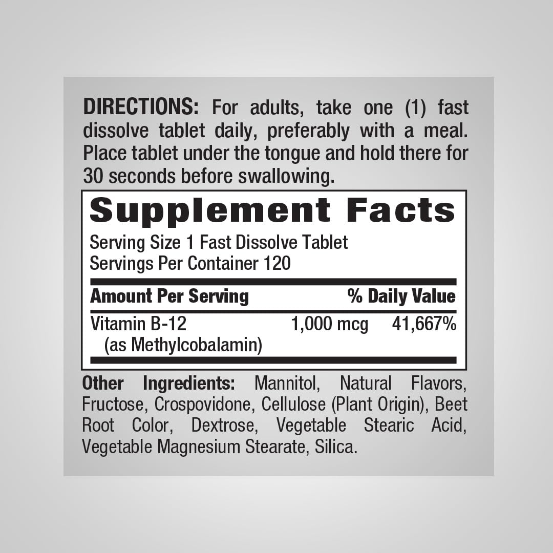 Piping Rock Vitamin B12 1000 mcg Sublingual - 120 Tablets - image 2