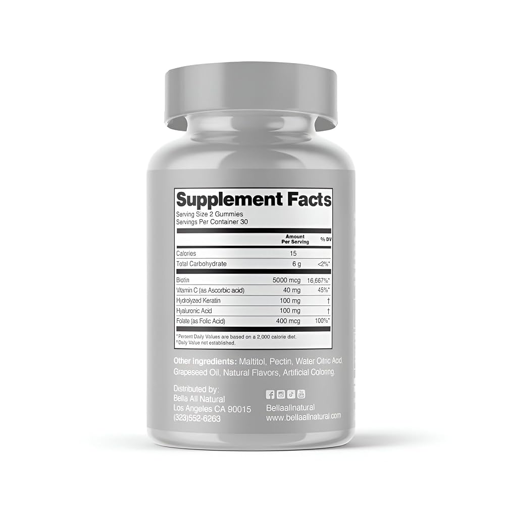 Bella All Natural Beauty Hair Gummies with Biotin - 60 Gummies - image 3