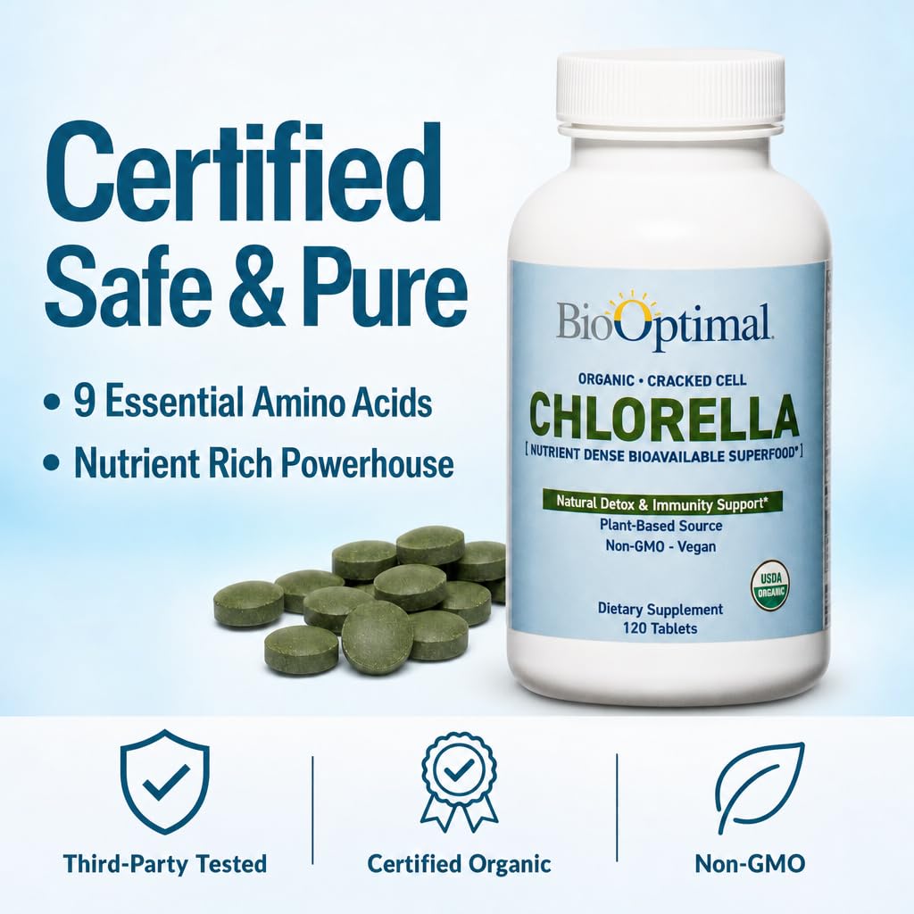 BioOptimal USDA Organic Chlorella Cracked Cell Wall - 120 Tablets - image 5