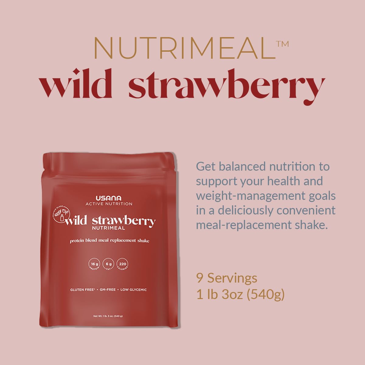 USANA Nutrimeal Meal Replacement Shake Wild Strawberry - 540g - image 3