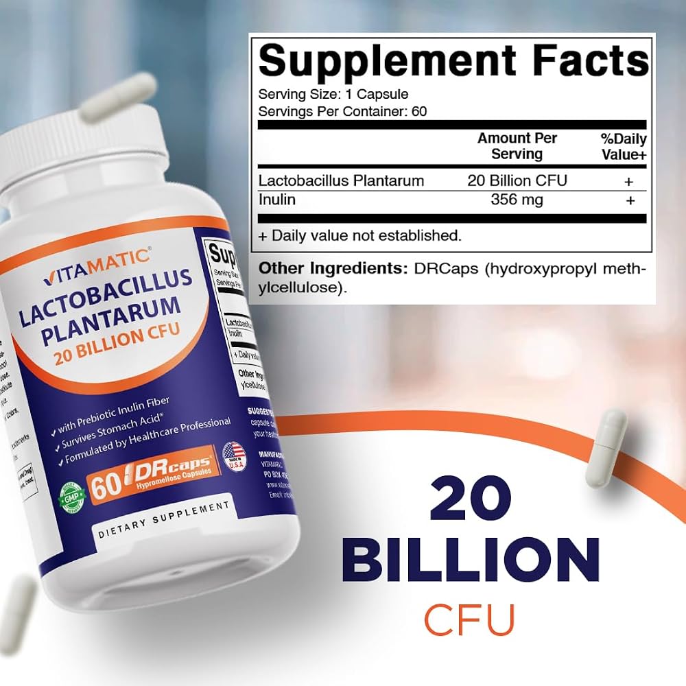 Vitamatic Lactobacillus Plantarum 20 Billion Digestive Support - 60 Capsules - image 2