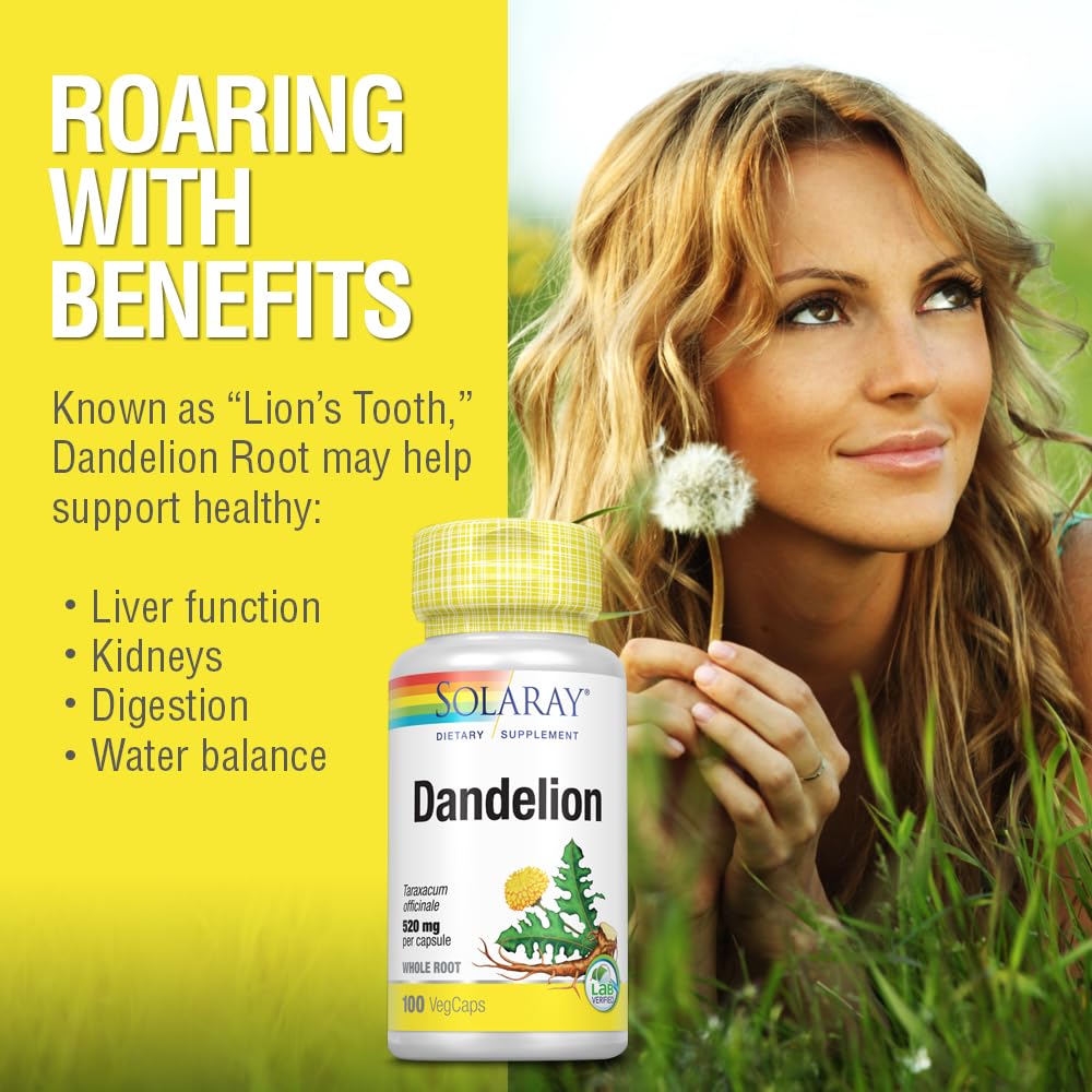 SOLARAY Dandelion Root Supplement - 100 Vegetarian Capsules - image 4