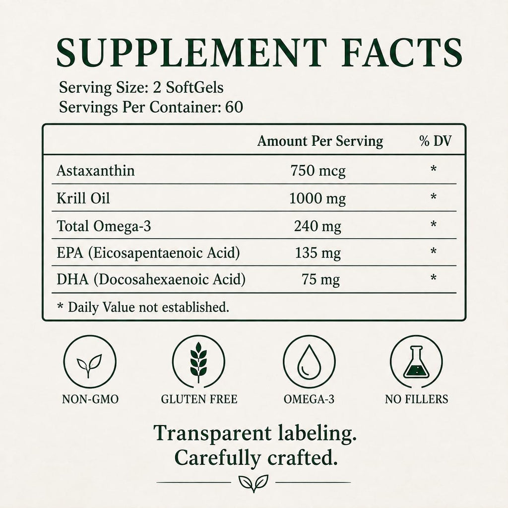 Green Organic Supplements Krill Oil + Astaxanthin 1000 mg - 60 Softgels - image 3