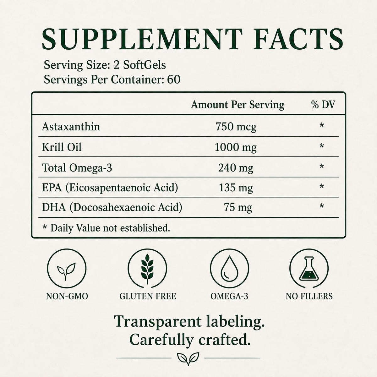 Green Organic Supplements Krill Oil + Astaxanthin 1000 mg - 60 Softgels - image 3