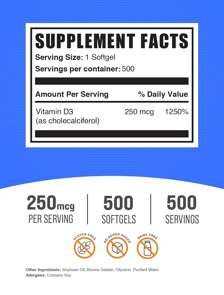 BulkSupplements Vitamin D3 10000 IU Softgels - 500 Count - image 2