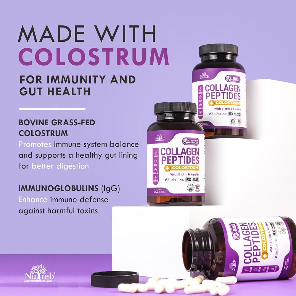 Nutreb Hydrolyzed Multi Collagen Peptides with Colostrum - 60 Capsules - image 6