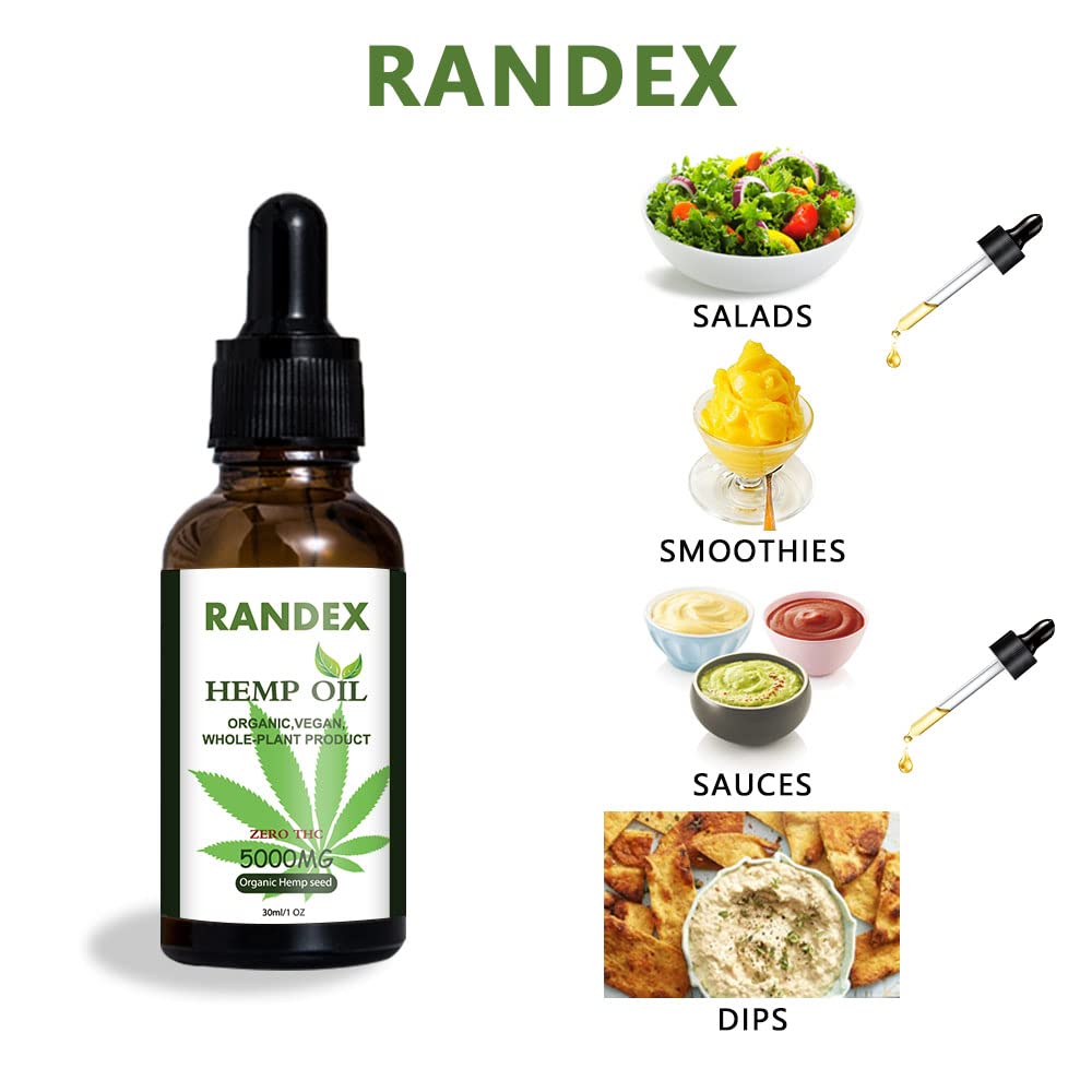 RANDEX 5000mg Organic Cold-Pressed Hemp Oil - Rich in Omega 3-6-9 - image 3