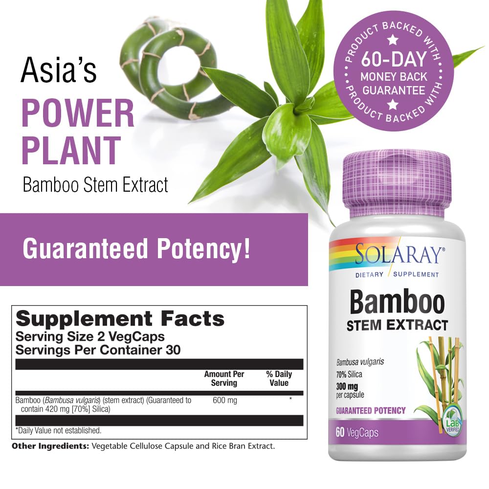 SOLARAY Bamboo Silica Supplement for Hair, Skin & Nails - 60 Vegetarian Capsules - image 3