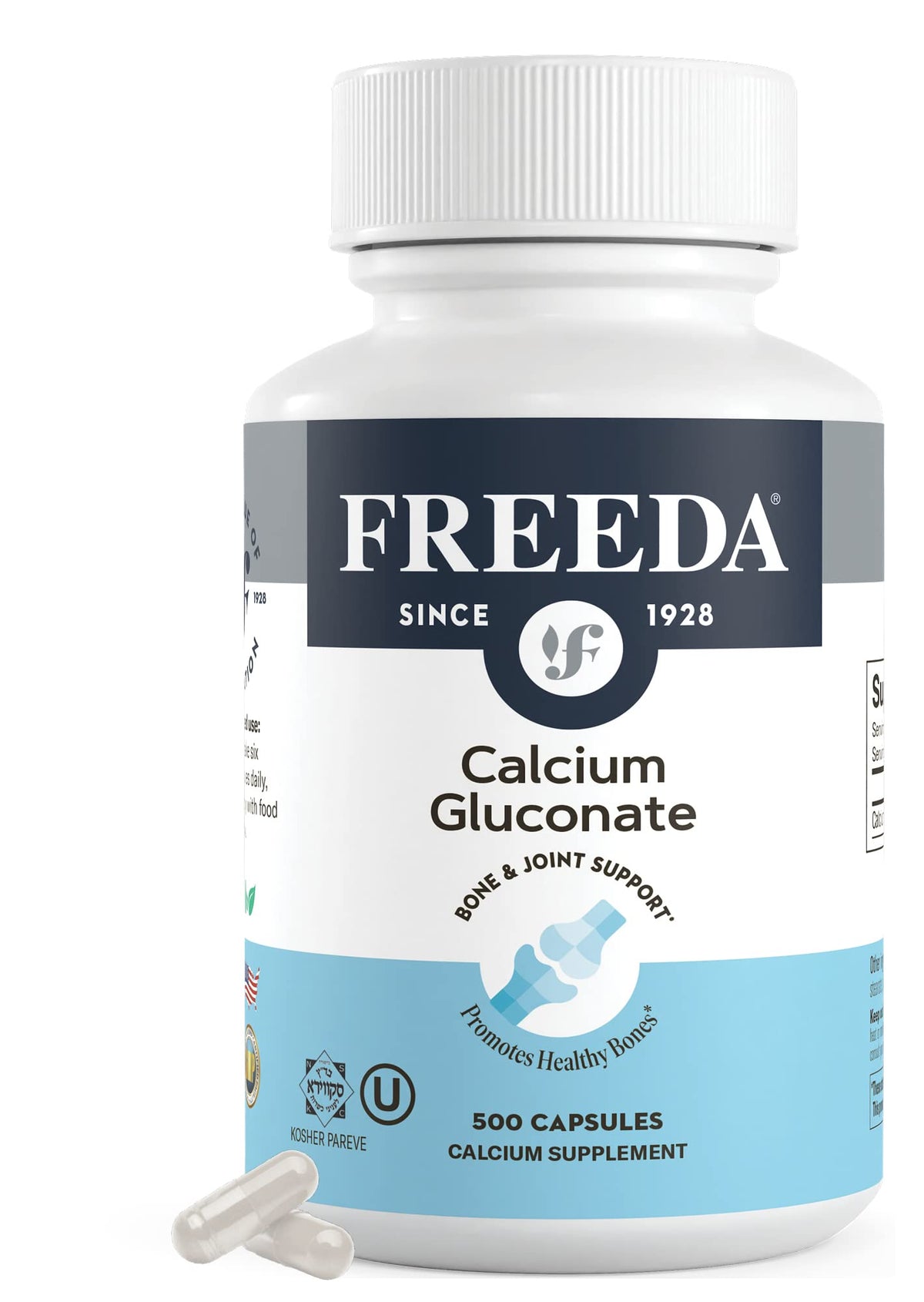 FREEDA Calcium Gluconate Supplement for Bone Support - 500 Capsules