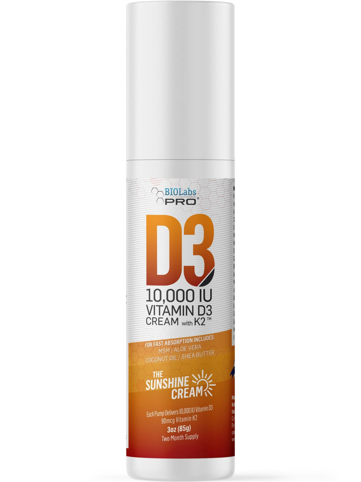 BIOLABS PRO Vitamin D3 10000 IU Cream with K2 - 3 Ounce