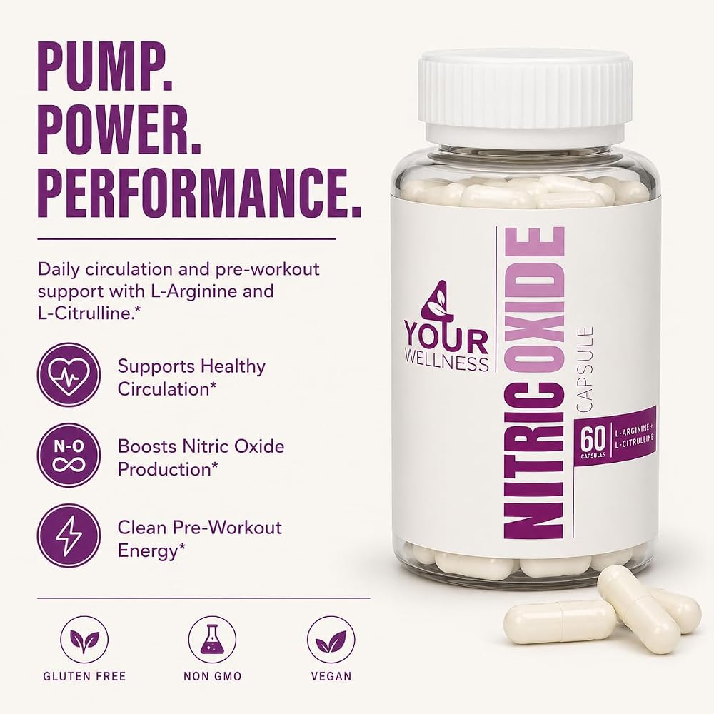 4 Your Wellness Nitric Oxide Capsules L-Arginine L-Citrulline - 60 Count - image 2
