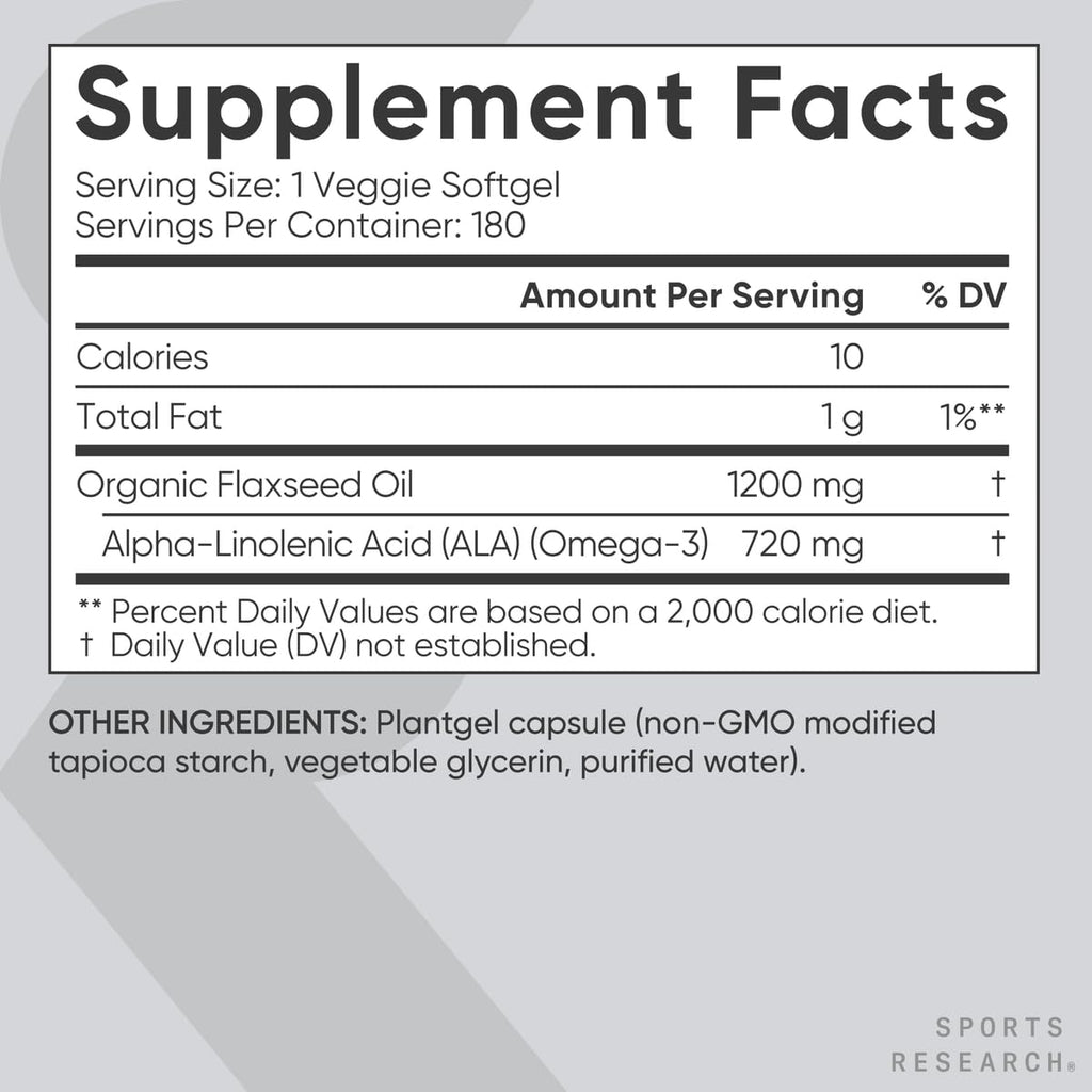 Sports Research Vegan Flaxseed Oil 1200mg - 180 Plantgels - image 5