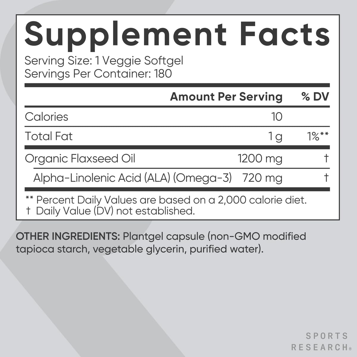 Sports Research Vegan Flaxseed Oil 1200mg - 180 Plantgels - image 5