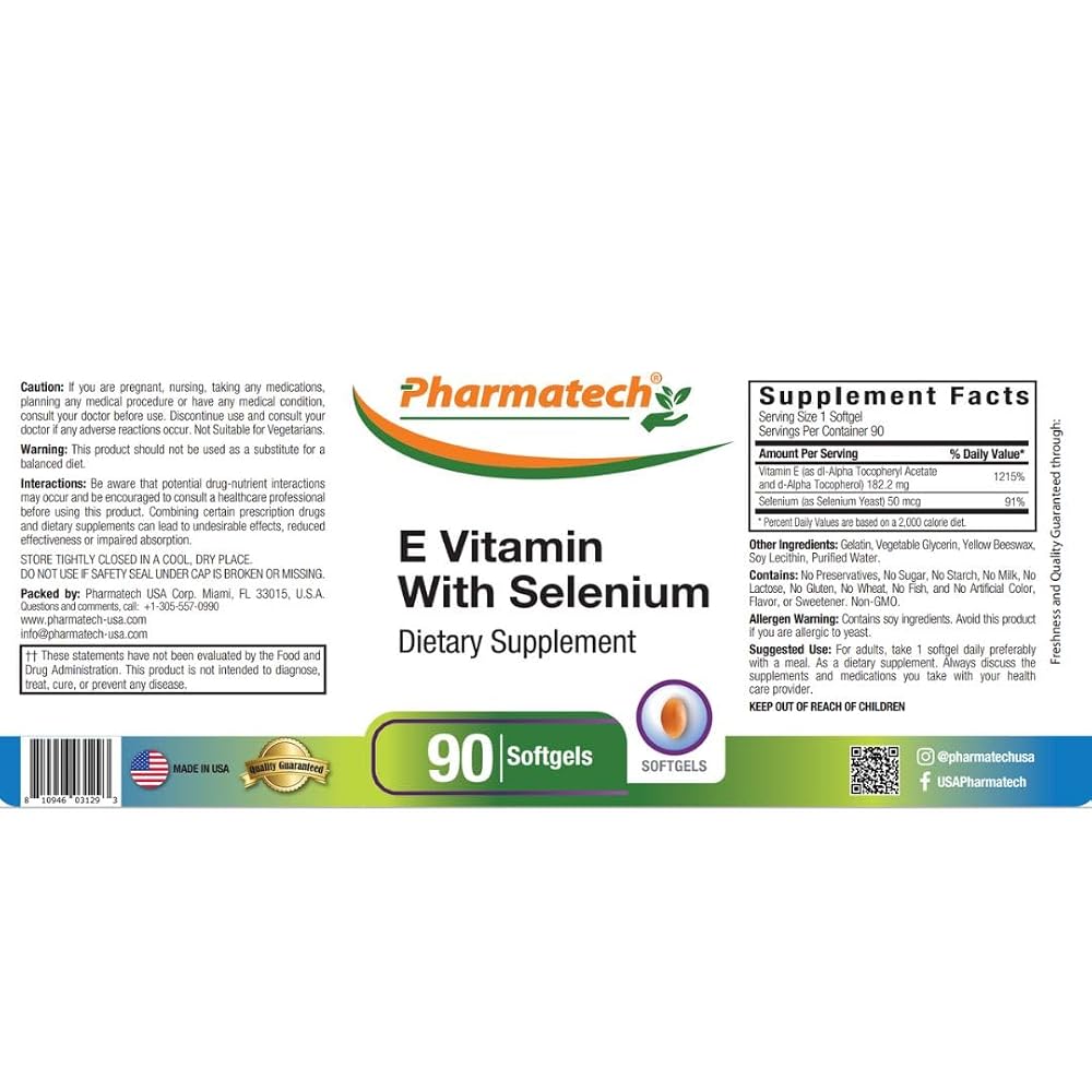 PHARMATECH Vitamin E with Selenium Antioxidant Supplement - 90 Softgels - image 2