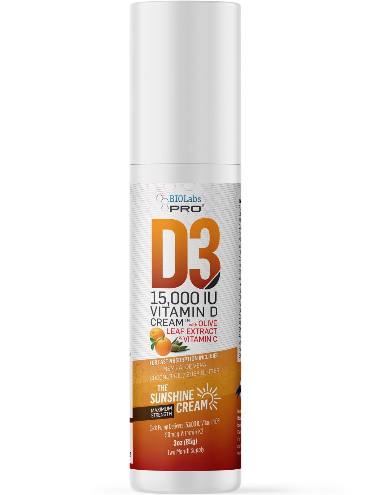 BIOLABS PRO Vitamin D3 15000 IU Cream with K2 - 3 Ounce