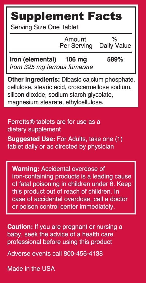 Ferretts Iron Supplement 325 mg Ferrous Fumarate - 3 Tablets - image 3
