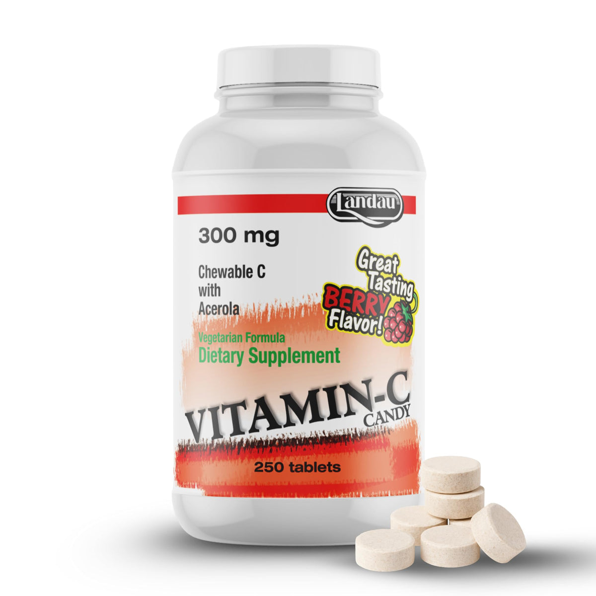 LANDAU Chewable Vitamin C Candy 300 Mg. Great Tasting Berry Flavor