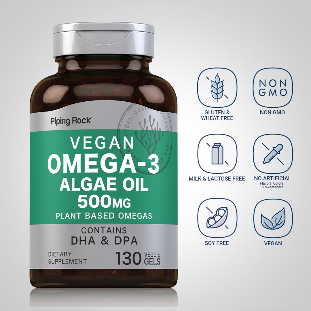 Piping Rock Omega-3 Algae Oil 500mg - 130 Softgels - image 3