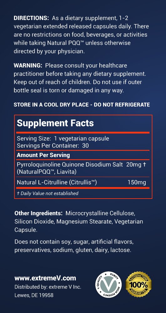 extreme V NaturalPQQ Mitochondrial Energy Booster 20mg - 60 Capsules - image 5