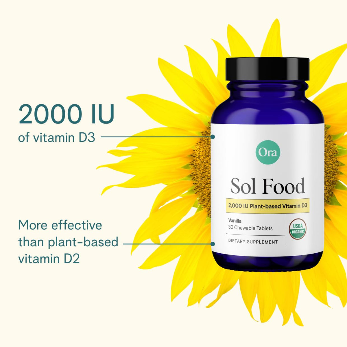 Ora Organic Vitamin D3 2000 IU Vegan Chewables - 30 Tablets - image 4