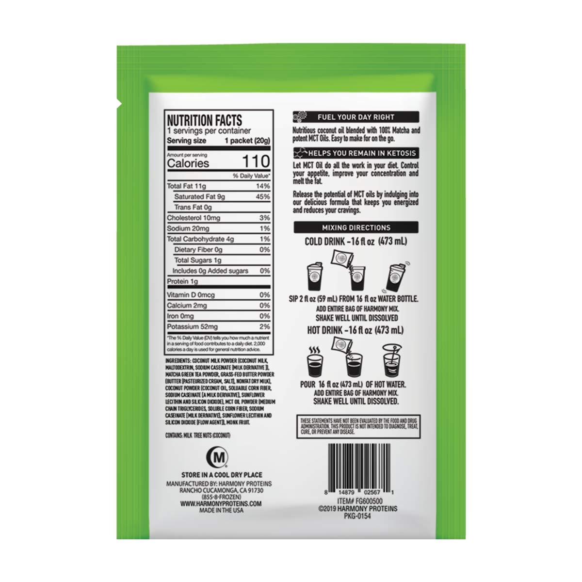 Harmony Keto Matcha Instant Drink Mix Energy - 12 Packets - image 2