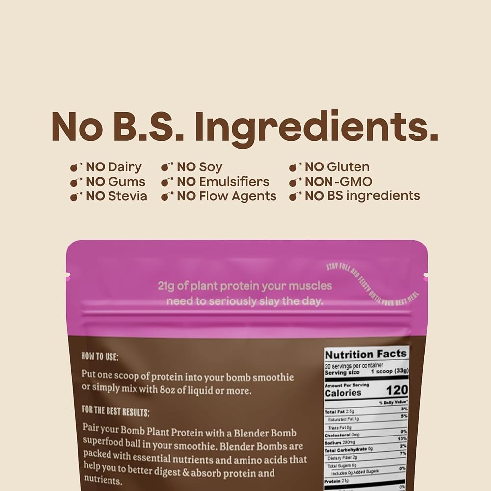 Blender Bombs Plant Protein Powder Chocolate 21g - 20 Servings - image 5