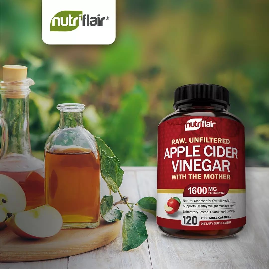 NutriFlair Apple Cider Vinegar Capsules with Mother 1600mg - 120 Capsules - image 6