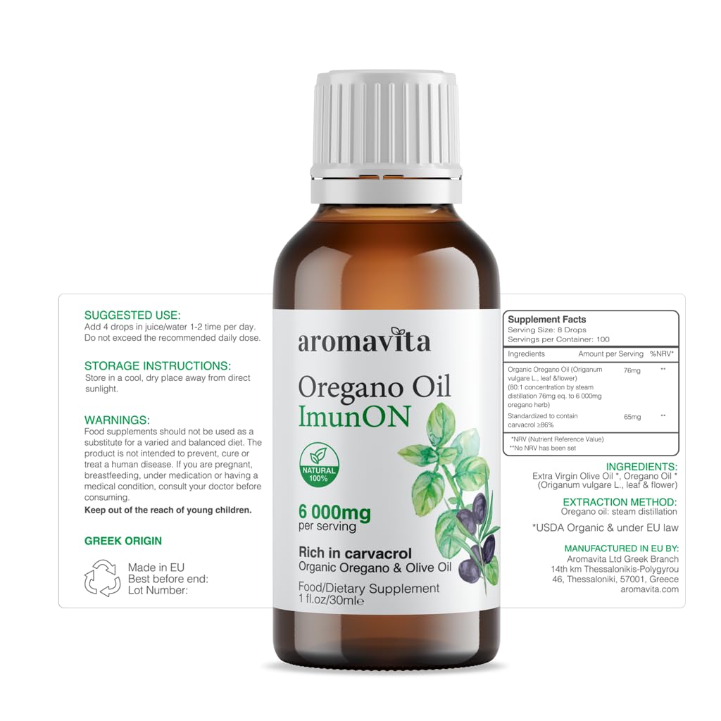 AROMAVITA ImunON Organic Oregano Oil Drops 86-90% Carvacrol - 1 fl oz - image 2