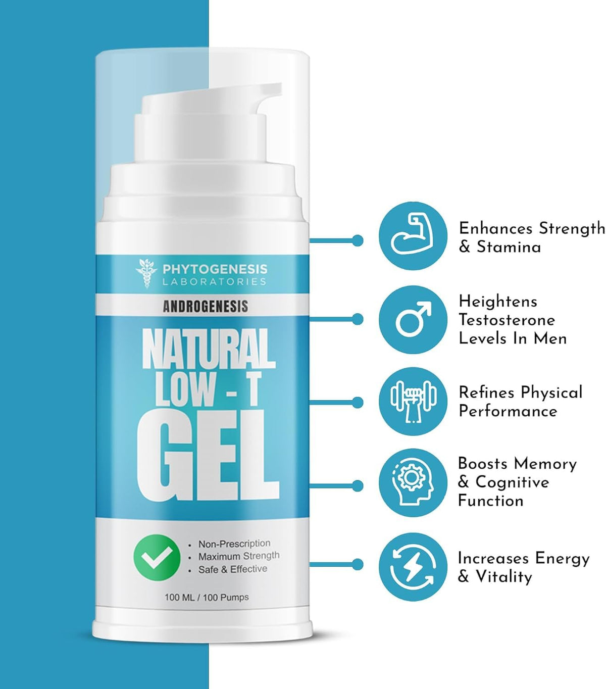 Androgenesis Phytogenesis Natural Low-T Topical Gel for Men - 4 Fl Oz - image 3