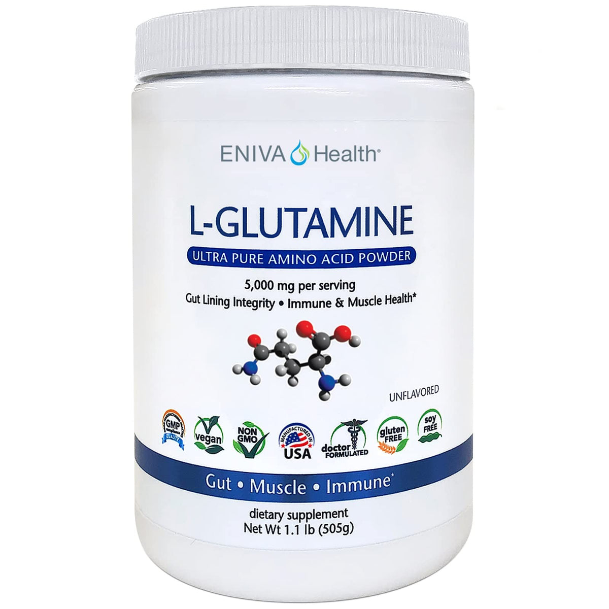 Eniva L-Glutamine Pure Powder Gut Health - 101 Servings