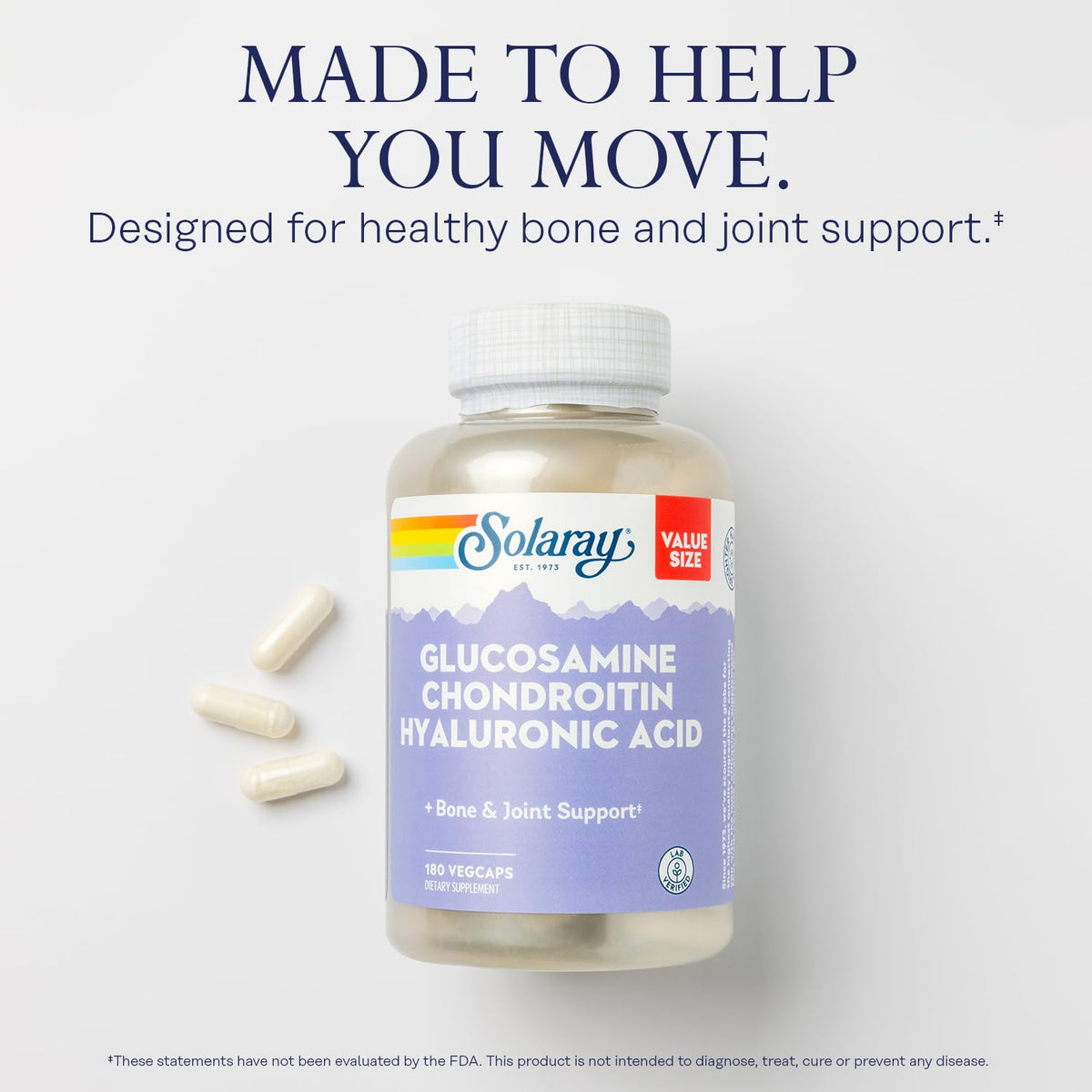 SOLARAY Glucosamine Chondroitin Hyaluronic Acid - 180 Vegetarian Capsules - image 3