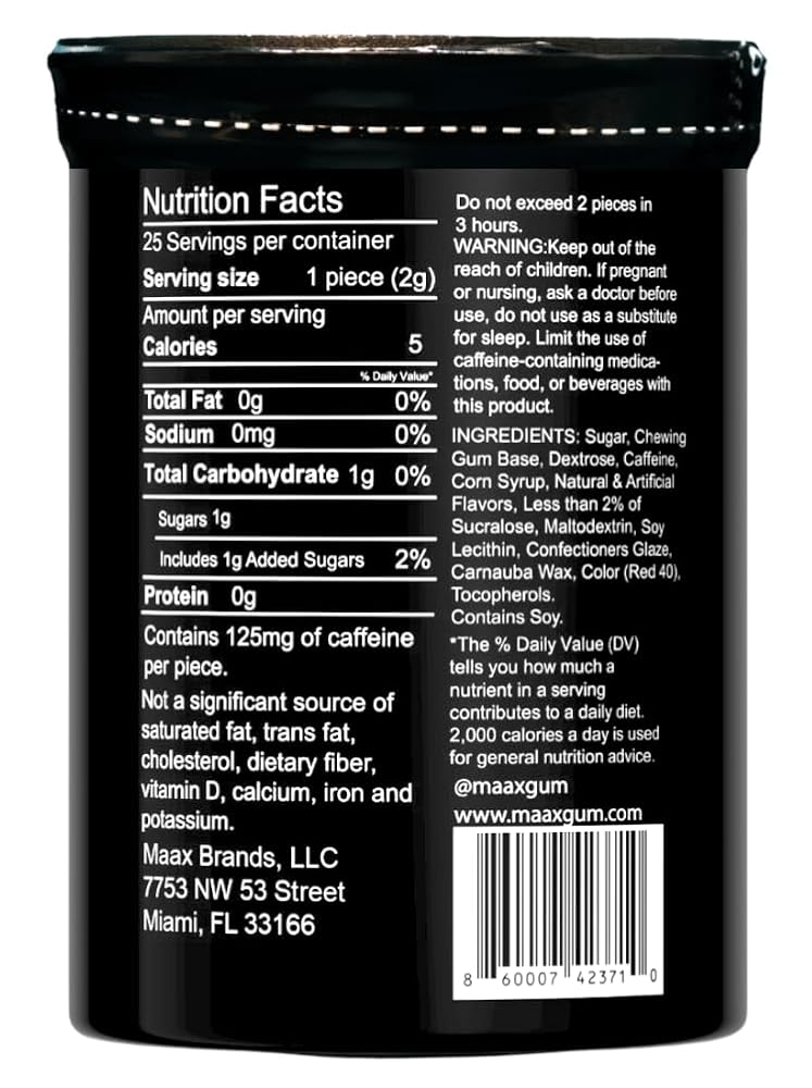Maax Caffeine Energy Gum Focus - 125mg Cinnamon - 25 Pieces - image 2
