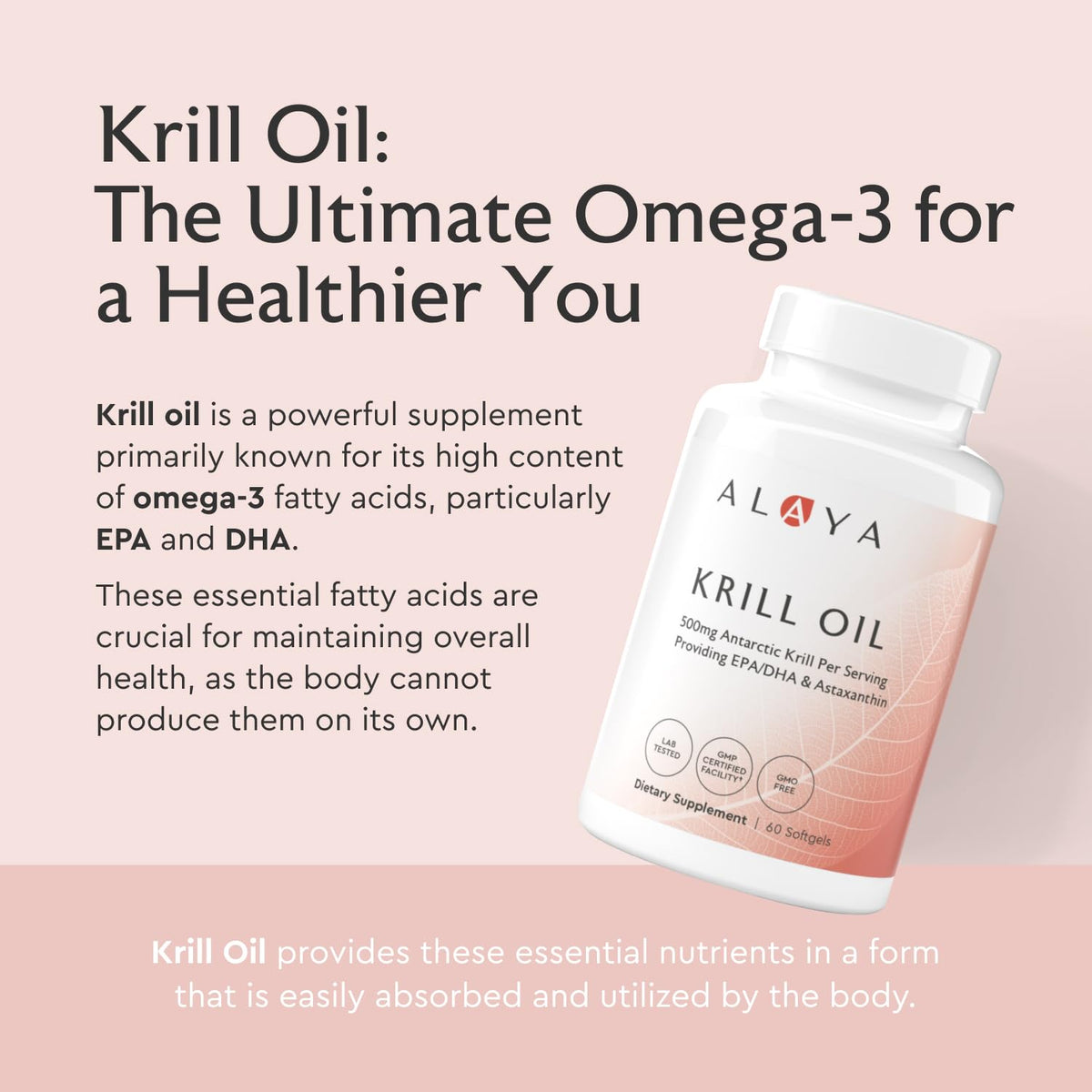 Alaya Naturals Antarctic Krill Oil 500mg Omega-3 - 60 Softgels - image 2
