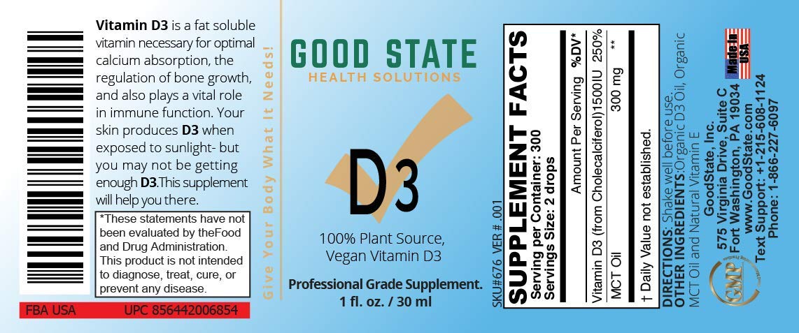Good State Vegan Vitamin D3 from Algae - 300 Servings - image 4
