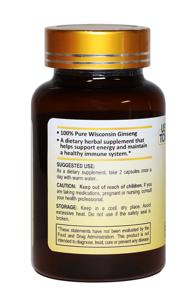 USTCM Wisconsin American Ginseng 500mg - 60 Vegetarian Capsules - image 2