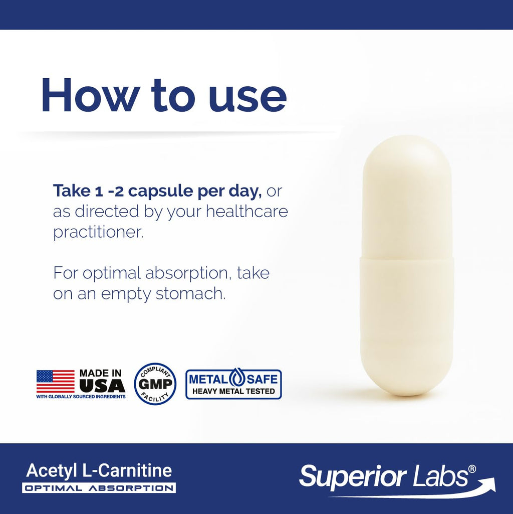 Superior Labs Acetyl L-Carnitine 500 mg Energy Support - 200 Vegetarian Capsules - image 4