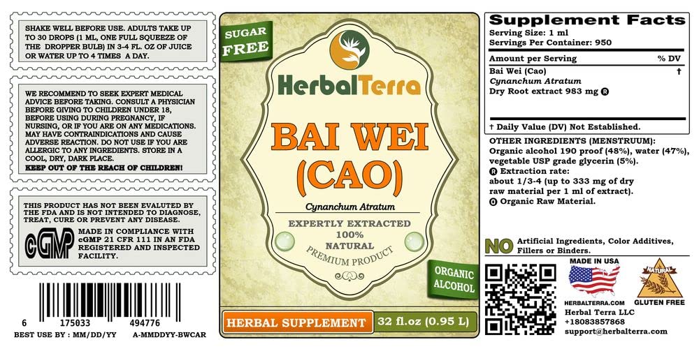 Herbal Terra LLC Bai Wei (Cao) (Cynanchum atratum) Tincture