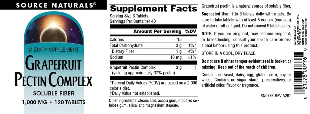 Source Naturals Grapefruit Pectin, 1000mg