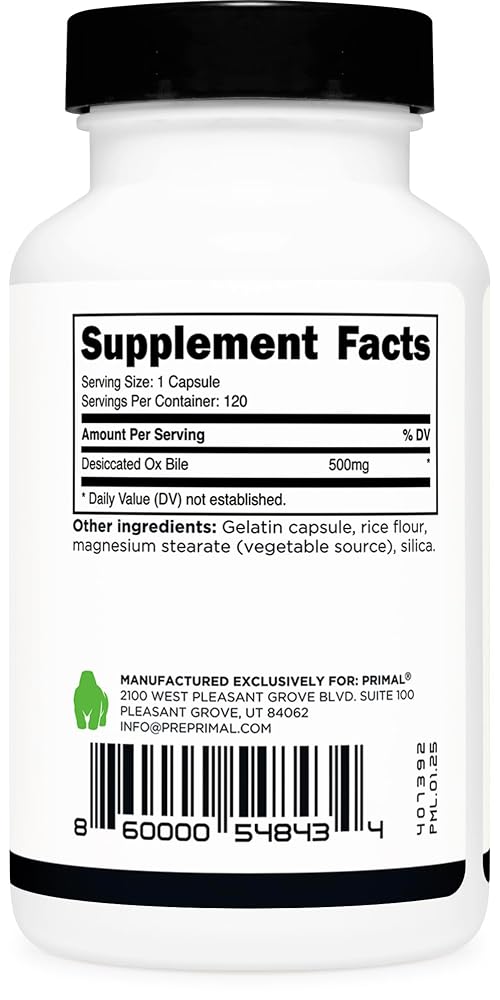 Primal Ox Bile 500mg Digestive Support - 120 Capsules - image 4
