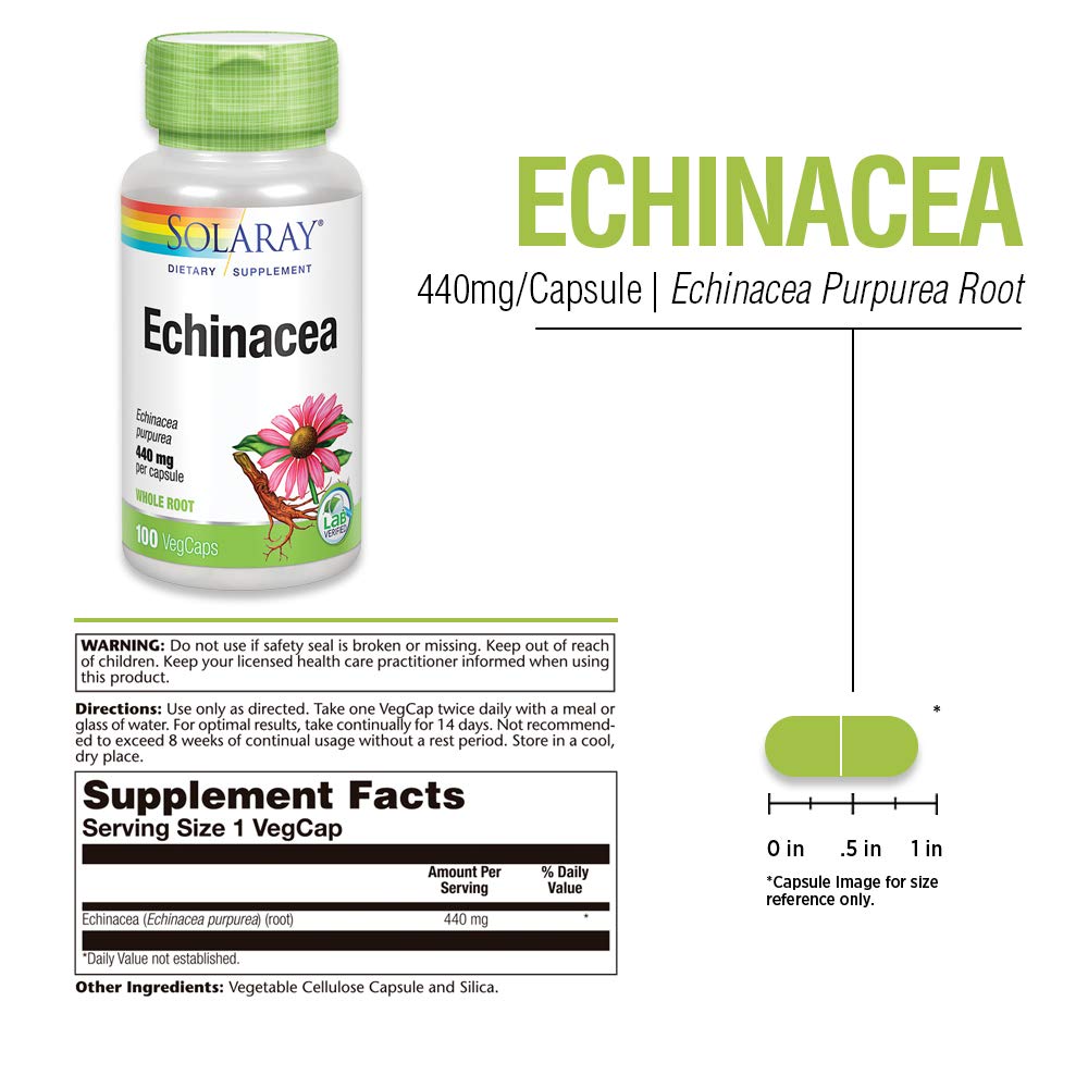 SOLARAY Echinacea Purpurea Root 440 mg Immune Support - 100 Vegetarian Capsules - image 3
