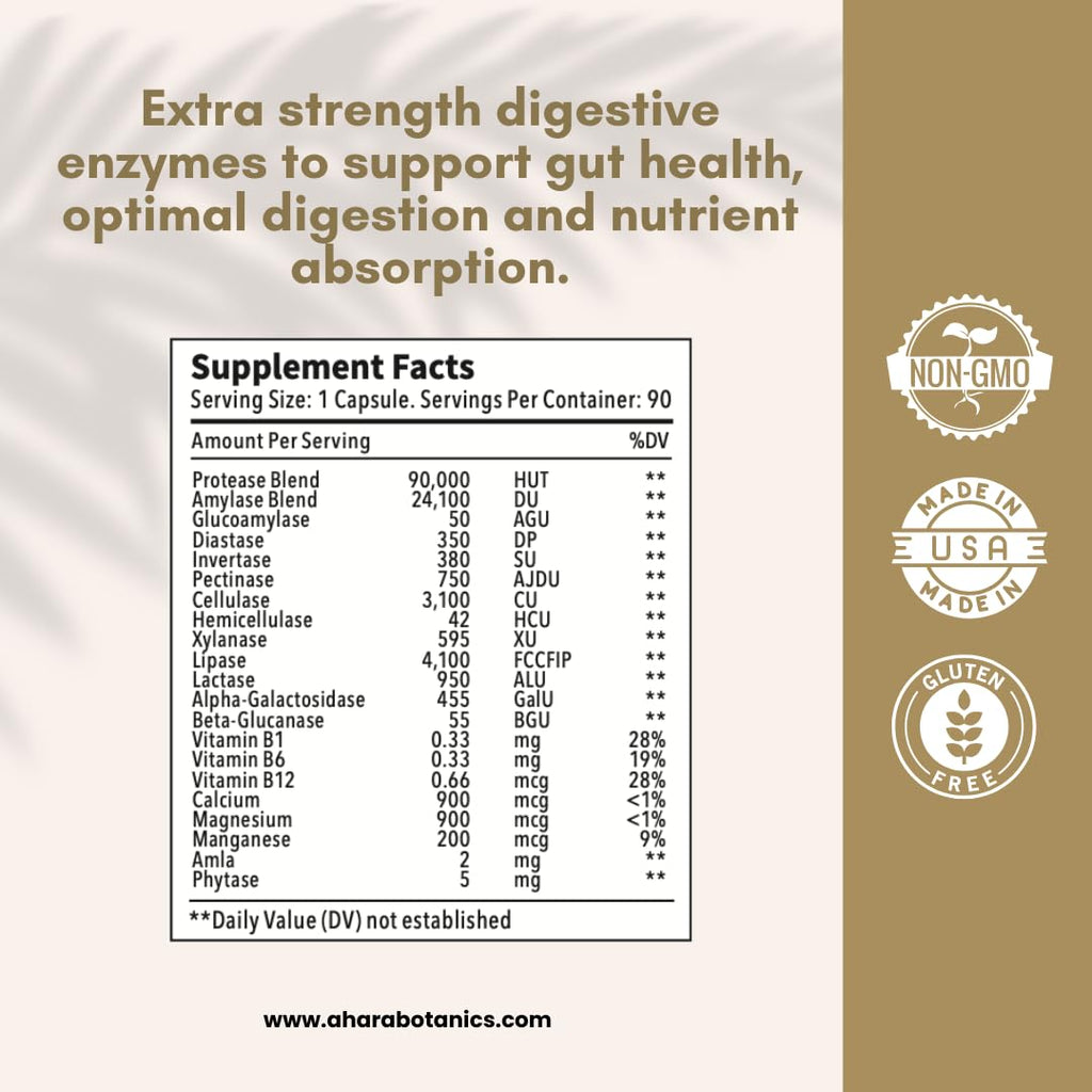 AHARA BOTANICS Digestion Ease Multi-Enzyme Blend - 60 Capsules - image 3