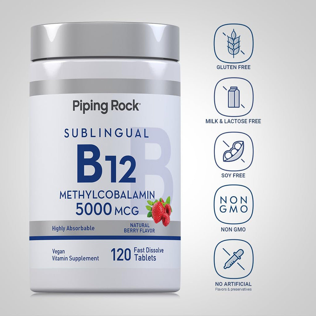 Piping Rock B12 Vitamin 5000 mcg - 120 Tablets - image 3
