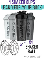 VELOMIX 4 Pack 28oz Protein Shaker Bottle for Protein Mixes