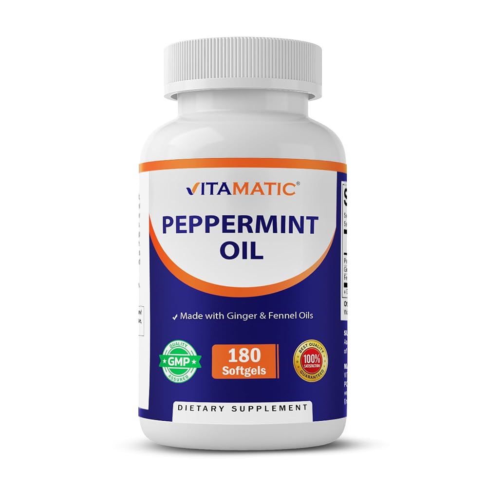 Vitamatic Peppermint Oil Gel with Ginger & Fennel - 180 Softgels