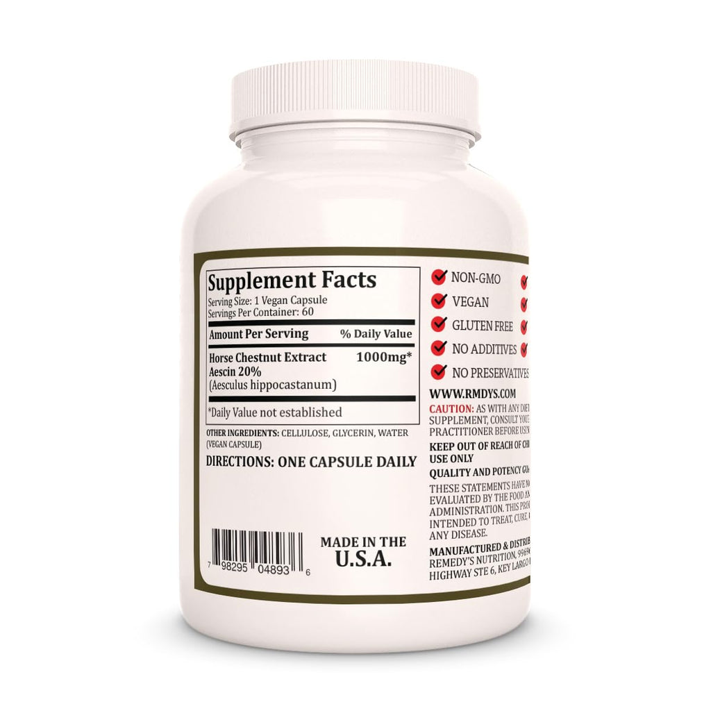 Remedy's Nutrition Horse Chestnut Extract Aescin 20% - 60 Capsules - image 2