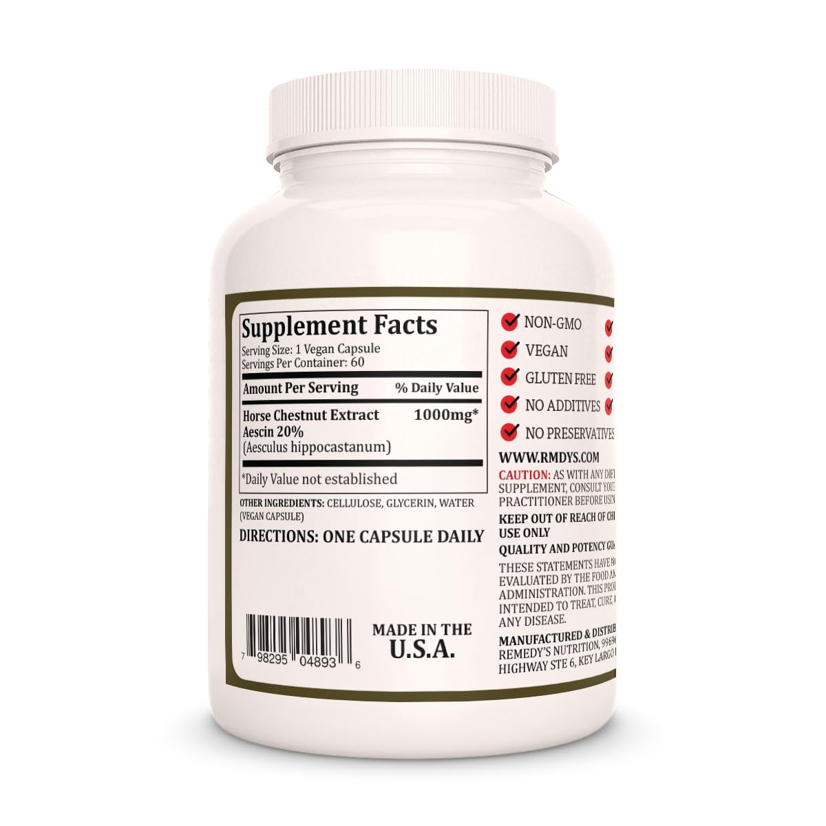 Remedy's Nutrition Horse Chestnut Extract Aescin 20% - 60 Capsules - image 2